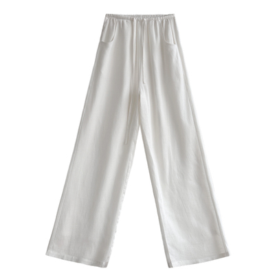白色天丝亚麻薄款透气阔腿裤子女