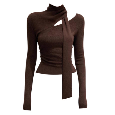 不对称镂空时尚挂脖洋气毛针织衫