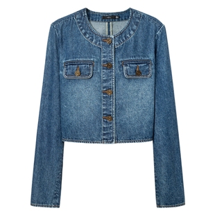 伊芙丽圆领休闲时尚流行通勤百搭天丝醋酸柔软牛仔短外套夹克女装