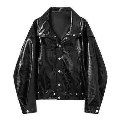 设计款落肩鳄鱼皮夹克