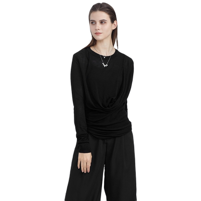 s.deer时尚罗纹圆领黑色堆叠不规