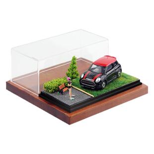 1:64仿真汽车模型展示盒微场景摆件收藏车模亚克力防尘罩微缩场景