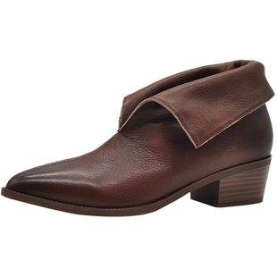 Artmu阿木真皮尖头靴子女粗跟短靴两穿v口踝靴气质女靴2025新款