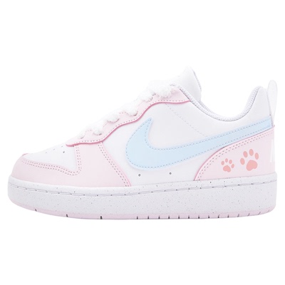 球鞋定制 NIKE/耐克 Court Borough 甜心猫爪 可爱百搭低帮板鞋