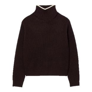 季末7折SANDRO2025秋冬新款女装迪木尔风撞色领口高领针织毛衣