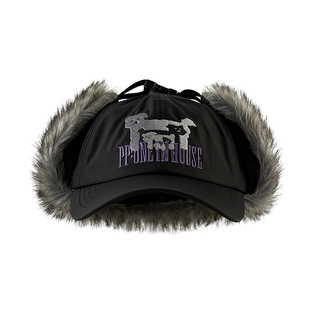 MUCUNXI 韩国设计师款小狗刺绣棒球帽女冬季加绒保暖护耳雷锋帽男