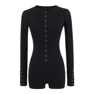 美式辣妹运动连衣裤女夏季外穿气质一体式修身长袖针织健身瑜伽服