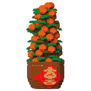 JEKCA积卡圣诞老人花束积木仿真花永生花桔树节日送礼宠物摆件