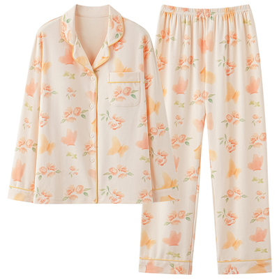 100％纯棉带胸垫一体式长袖睡衣