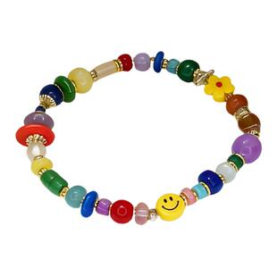 卡洛美彩虹笑脸手链女童趣可爱串珠手串多巴胺小众高颜值气质手饰