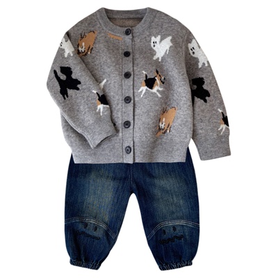 男宝宝秋装套装2025新款婴幼儿衣服卡通针织开衫外套打底衫牛仔裤