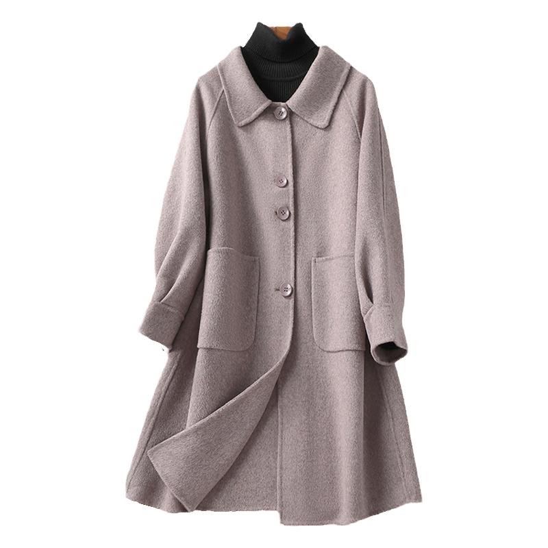 羊毛双面呢大衣女中长款韩版宽松气质2026秋冬新款纯色羊毛呢外套