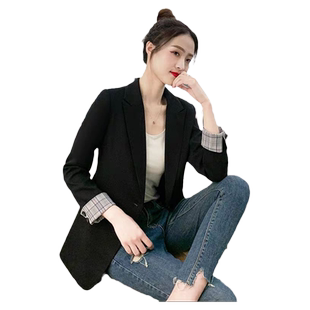 黑色西装外套女2025春秋新款韩版修身网红休闲中长款小西服英伦风