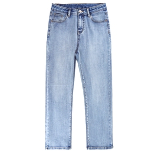 牛仔裤女秋冬加绒小个子2025年新款烟管八分九分弹力浅色直筒裤子