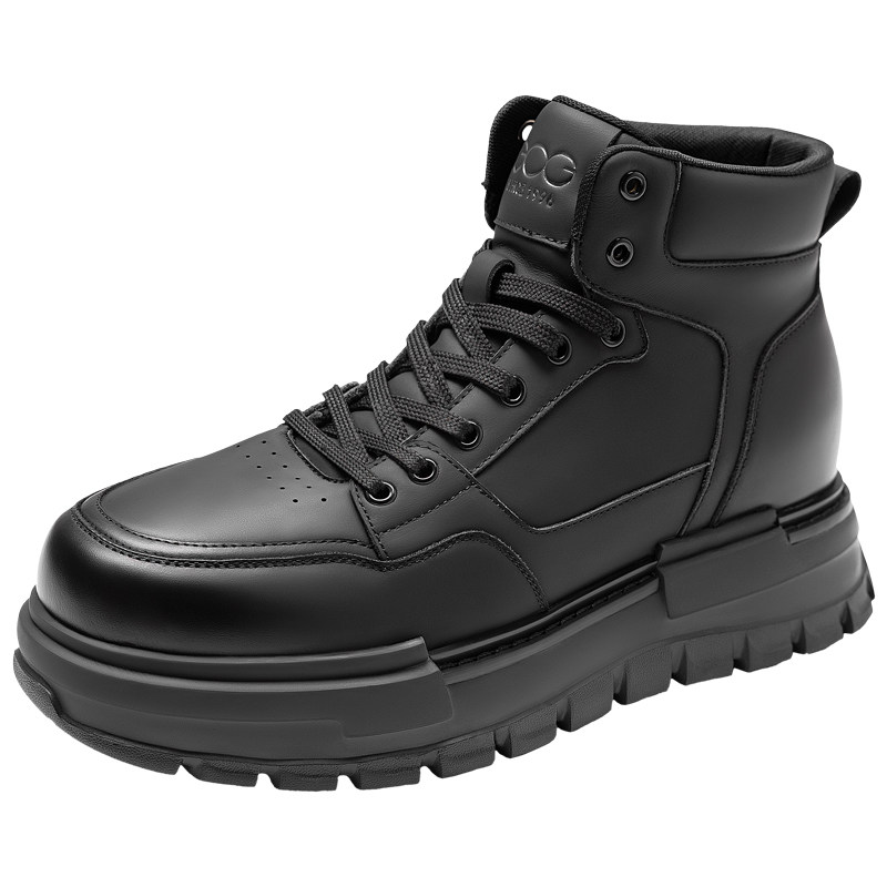 高哥增高鞋8cm头层牛皮男鞋轻便厚底运动鞋保暖男士内增高棉鞋