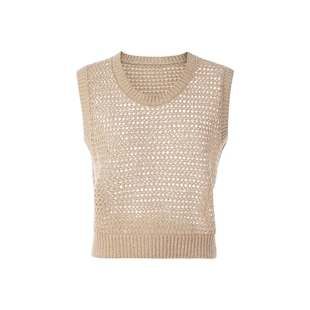 朗姿集团LIME莱茵镂空钩花针织吊带浅咖色轻薄25秋新款无袖背心