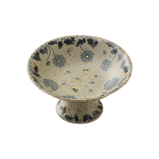 中式复古陶瓷高脚果盘客厅家用水果盘茶点零食点心盘茶几果盆供盘