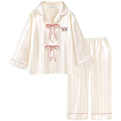 睡衣女款春秋A类防静电冰丝套装