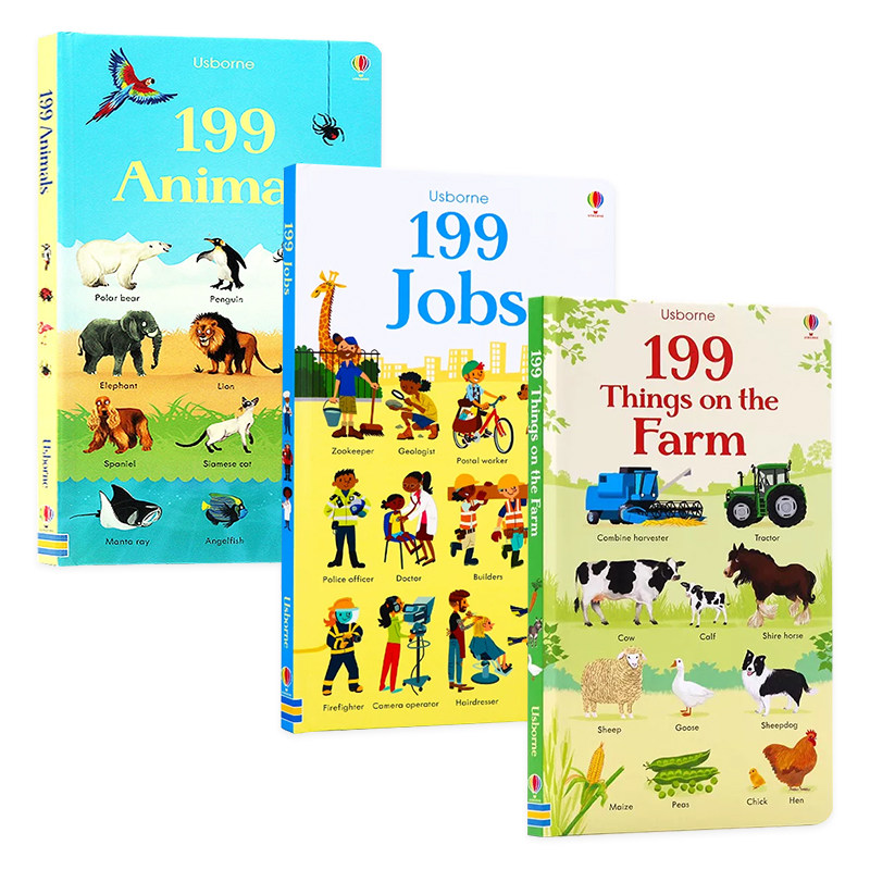 Usborne199种交通工具动物3册 英文原版 199 Animals big machines Jobs 绘本儿童认知识物英语启蒙早教图文百科