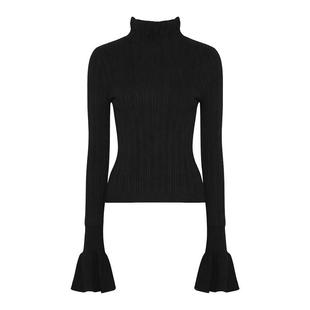 DPLAY黑色针织衫内搭上衣春季气质通勤毛衣女装修身长袖打底衫女