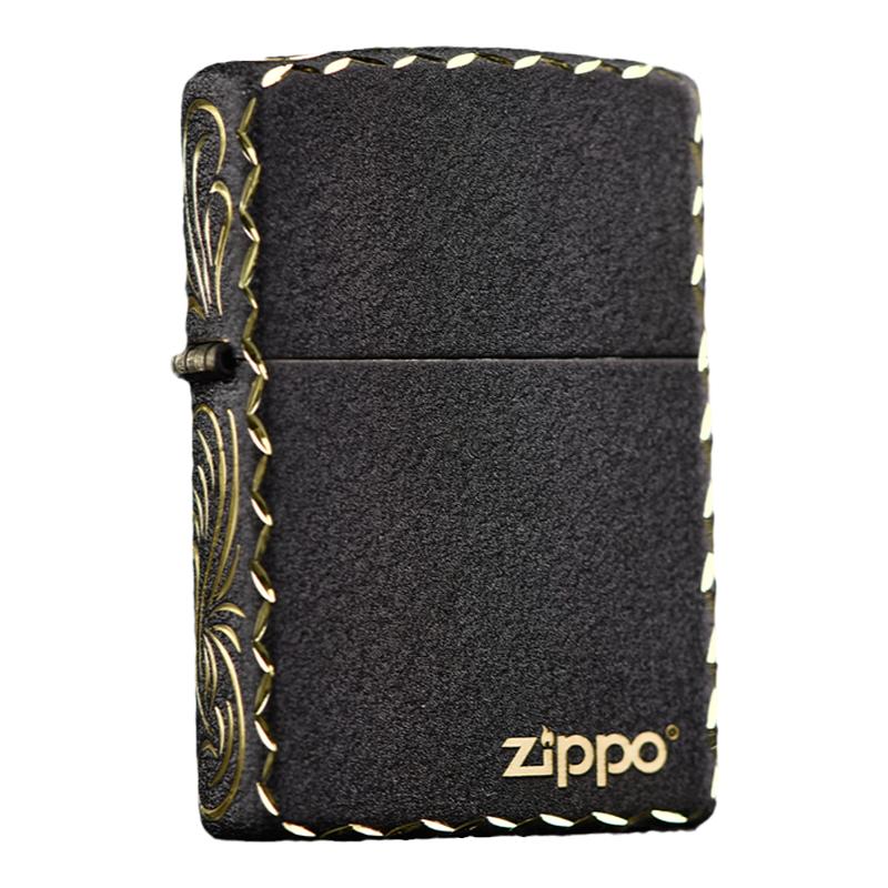 zippo黑裂漆雕刻送礼黄铜