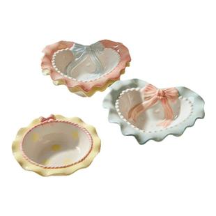 墨色蝴蝶结可爱餐具家用2025新款陶瓷水果酸奶碗早餐盘釉下彩碗具