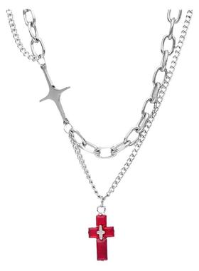 叠戴十字架男士项链潮牌百搭双层