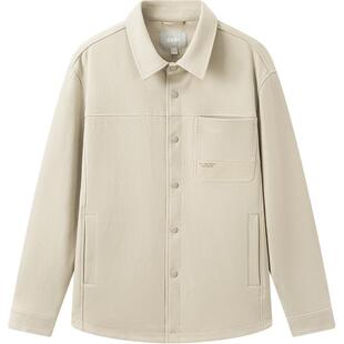 森马外套男衬衫式翻领上衣春季基础百搭弹力针织便服时尚撞色印花