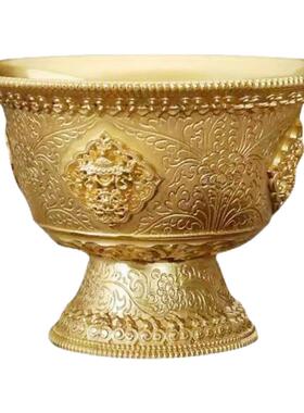 家用纯黄铜八吉祥民族高脚供水杯平底供水碗七供八供圣水杯供奉杯