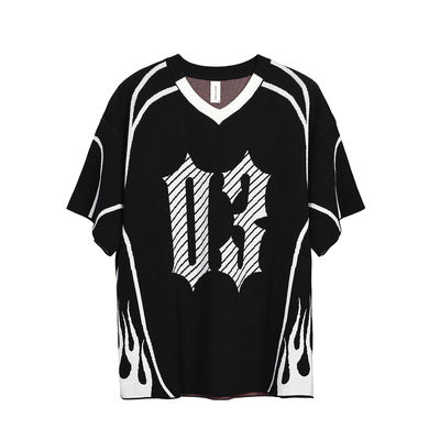 OOTC 美式街头复古休闲针织短袖T恤宽松运动球服夏季新款上衣男潮