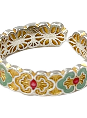 燕归椿见国风珐琅彩足银百搭戒指