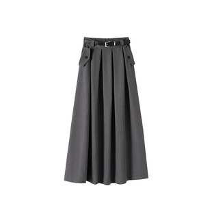灰色百褶裙子女春夏秋高腰显瘦a字半身长裙设计感大摆西装伞裙潮