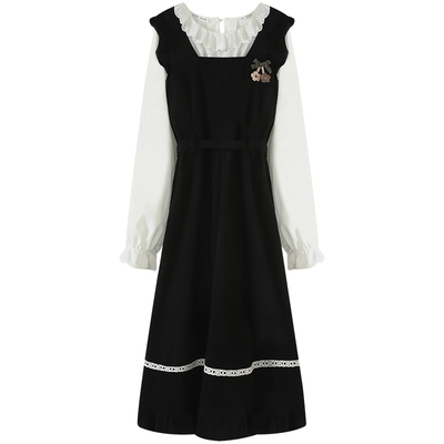 慕兔长袖衬衫背心裙两件套