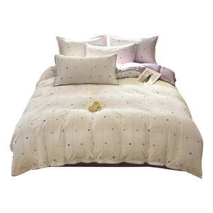 华夫格三角针纯棉四件套新款四季通用学生宿舍三件套全棉床单被套