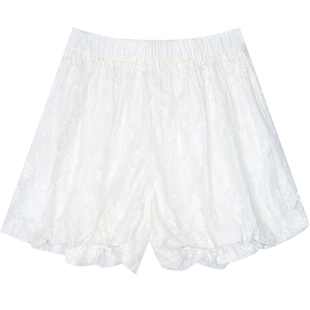 妖精的口袋白色蕾丝格纹花苞短裤女2025年夏季新款小个子休闲裤子