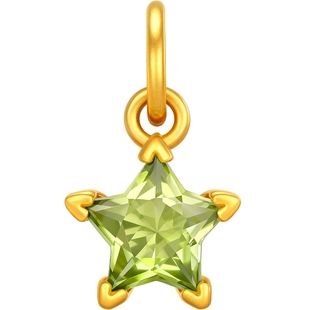 潮宏基时尚镶嵌黄金吊坠水晶生辰石挂坠星星橄榄石紫晶情人节