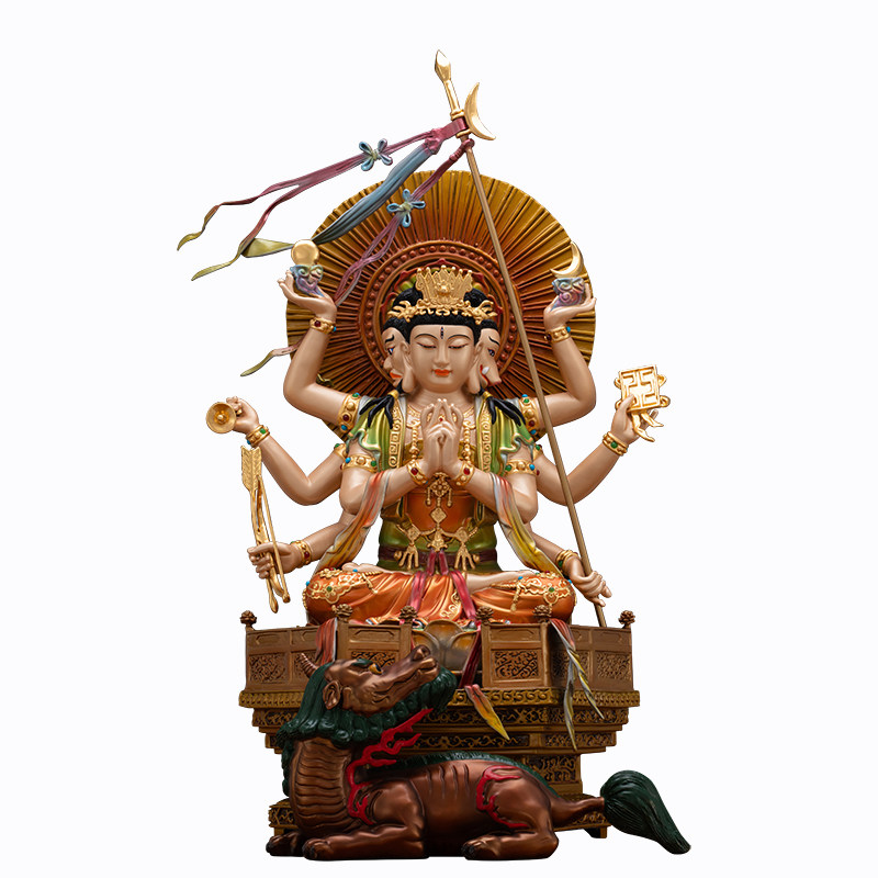 纯铜彩绘斗姆元君神像摆件