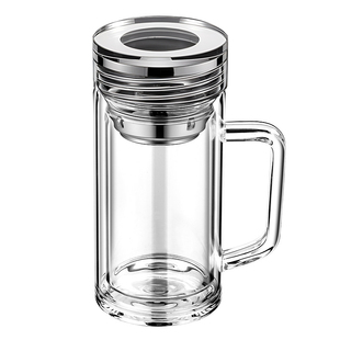 透明双层玻璃杯带把手水晶水杯定制姓氏logo大容量办公室男泡茶杯