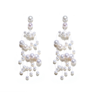 满天星珍珠耳环女天然淡水长款夸张耳坠新娘结婚耳饰项链套装组合