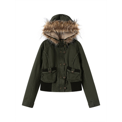 CestNous毛领水洗连帽短款棉服