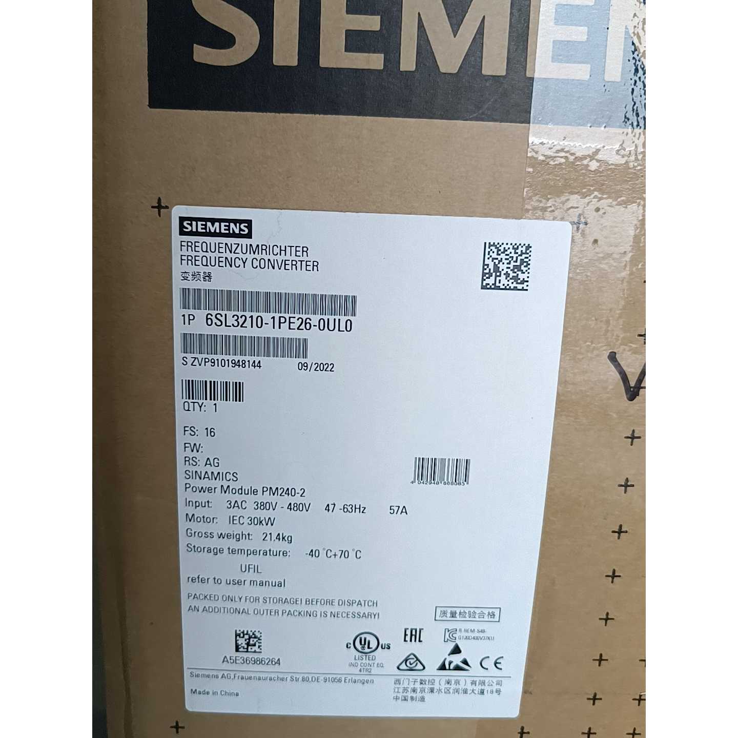 议价变频器6SL32101PE260UL0正适用