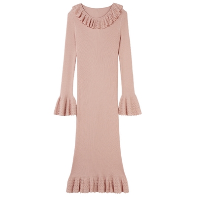 MISSCOCOON蕾丝花边针织连衣裙羊毛混纺修身内搭裙秋款