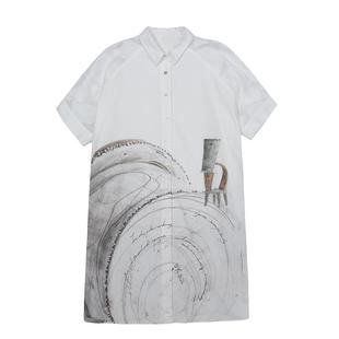 谜底连衣裙分袖女2025夏季新品复古风通勤宽松H型衬衫裙252ML0634