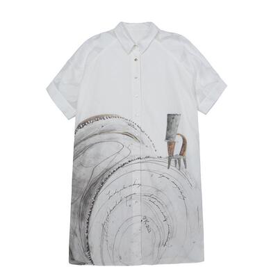 谜底连衣裙分袖女2025夏季新品复古风通勤宽松H型衬衫裙252ML0634