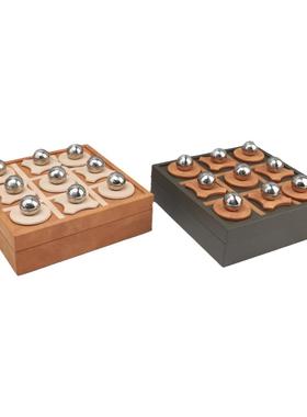 创意金属皮革棋盘装饰收纳盒摆件