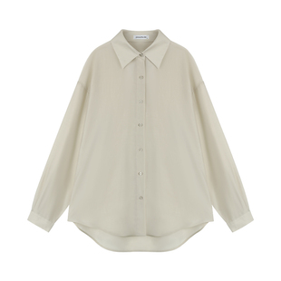 pusumede 白色长袖防晒衬衫女夏季开衫绑带小众薄款宽松气质上衣