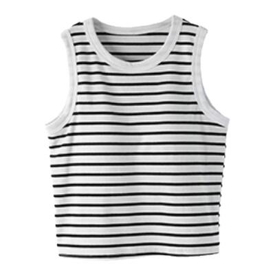 休闲露脐带胸垫条纹背心