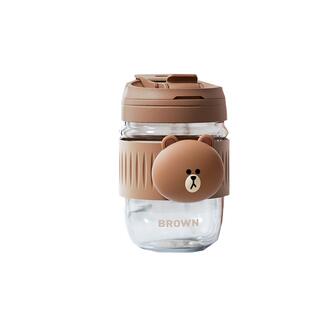 LINE FRIENDS吸管玻璃杯高颜值夏季儿童水杯网红咖啡果汁双饮杯