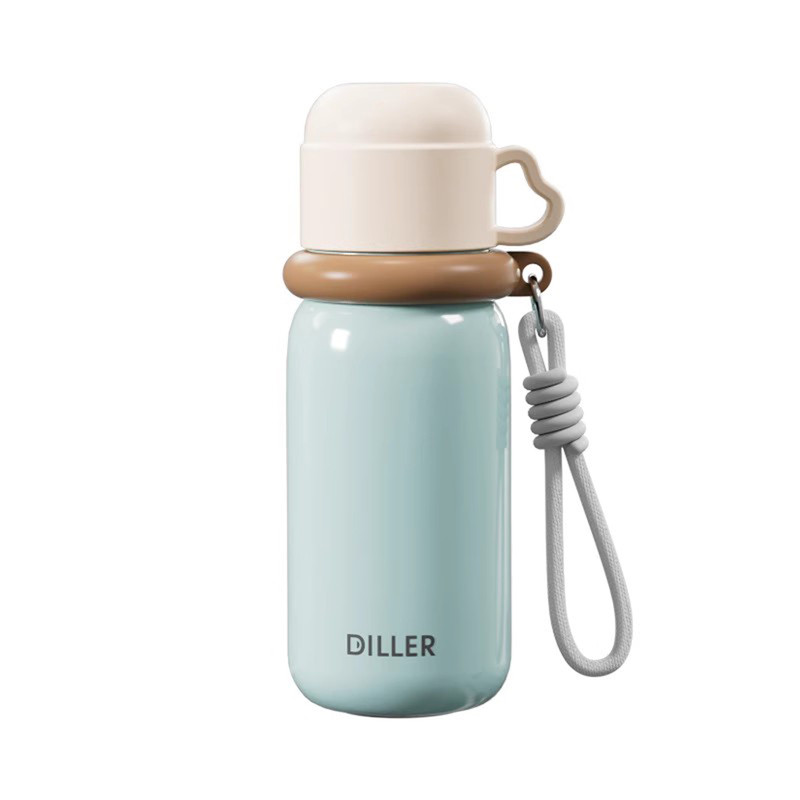 迪乐贝尔高颜值双饮保温杯马卡龙简约便携学生水壶创意吸管水杯子