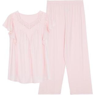 安莉芳专柜新品时尚v领套头法式睡衣带杯垫女士家居服套装EL00851